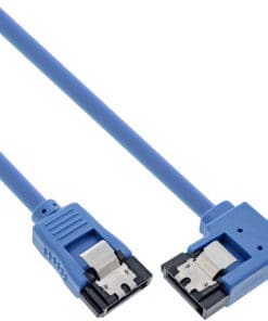 SATA 6Gb/s Anschlusskabel rund, abgewinkelt rechts, blau, mit Lasche, 0,3m, blau