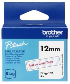 Brother Schriftband BTAG-132 Rot auf Transparent 12 mm x 4 m