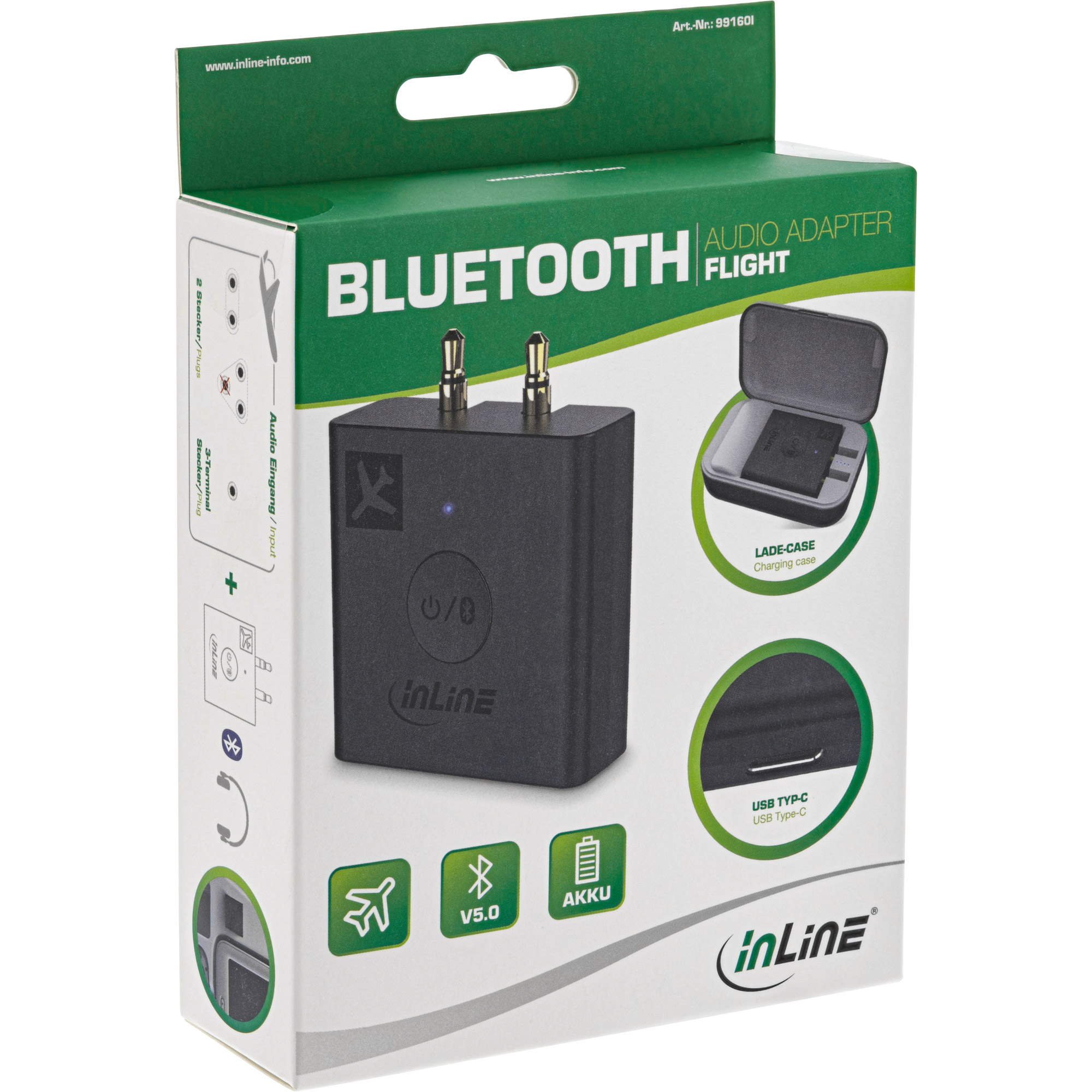InLine® Flugzeug Bluetooth Audio Transmitter Sender, BT 5.0, aptX HD/LL,  Flight Adapter mit Ladecase - best4you