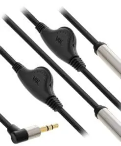 InLine® Slim Audio Y-Kabel Klinke 3,5mm Stecker gewinkelt an 2x Klinke Buchse, mit Lautstärkeregler, 0,25m