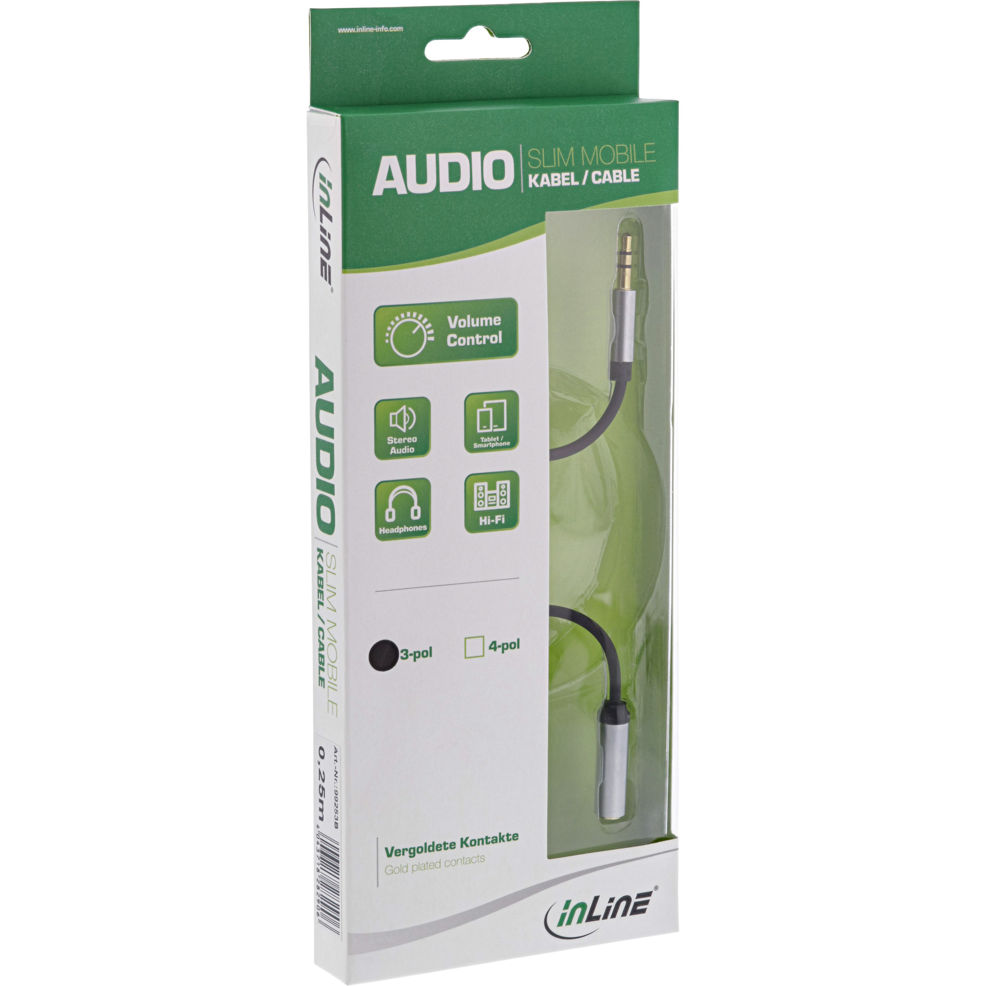 InLine® Slim Audio Kabel Klinke 3,5mm ST / BU, mit Lautstärkeregler, 0,25m InLine® Slim Audio Kabel Klinke 3,5mm ST / BU, mit Lautstärkeregler, 0,25m – Bild 3