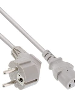 InLine® Netzkabel, Schutzkontakt gewinkelt auf Kaltgerätestecker C13, 1,0m, grau, grau