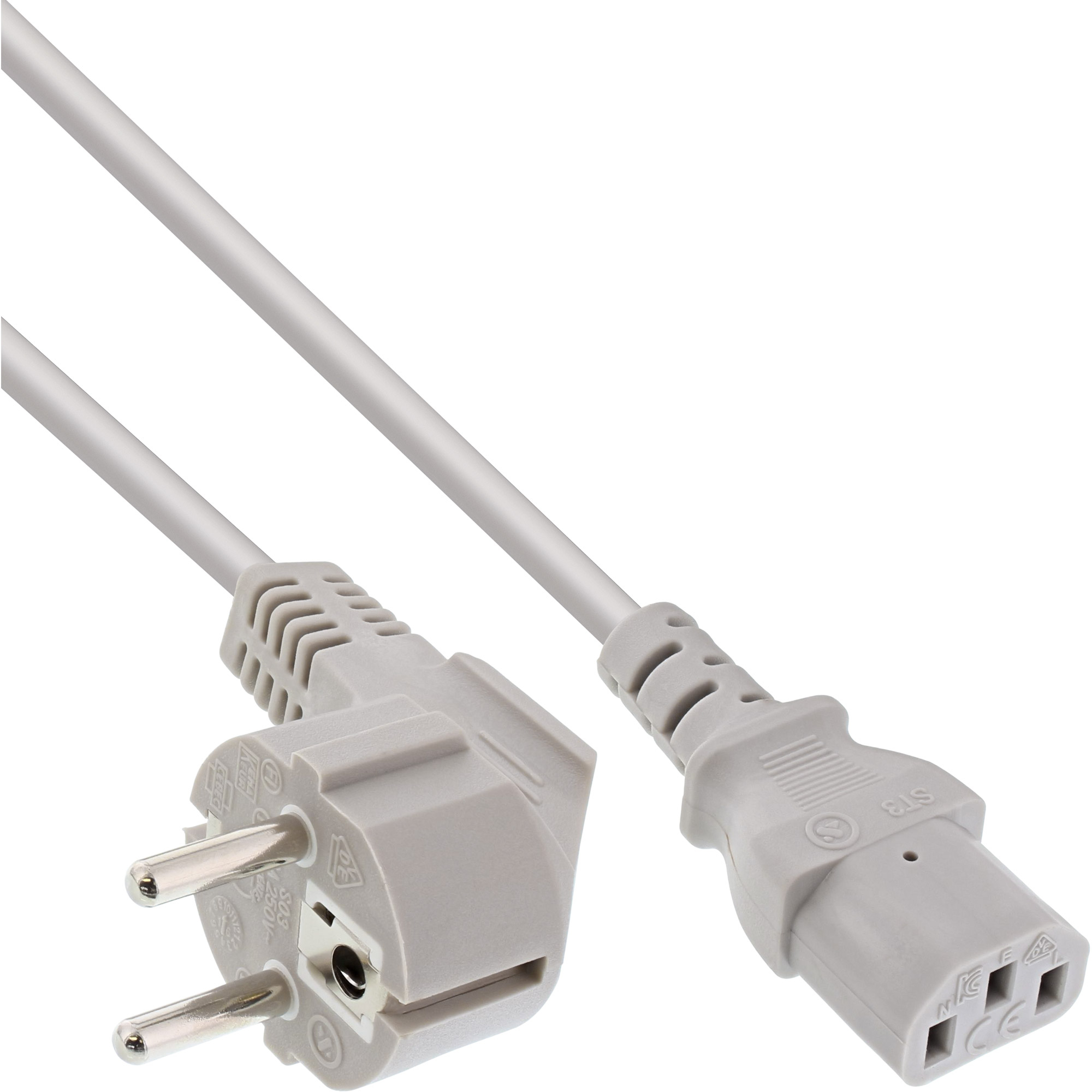 InLine® Netzkabel, Schutzkontakt gewinkelt auf Kaltgerätestecker C13, 0,5m, grau, grau InLine® Netzkabel, Schutzkontakt gewinkelt auf Kaltgerätestecker C13, 0,5m, grau, grau