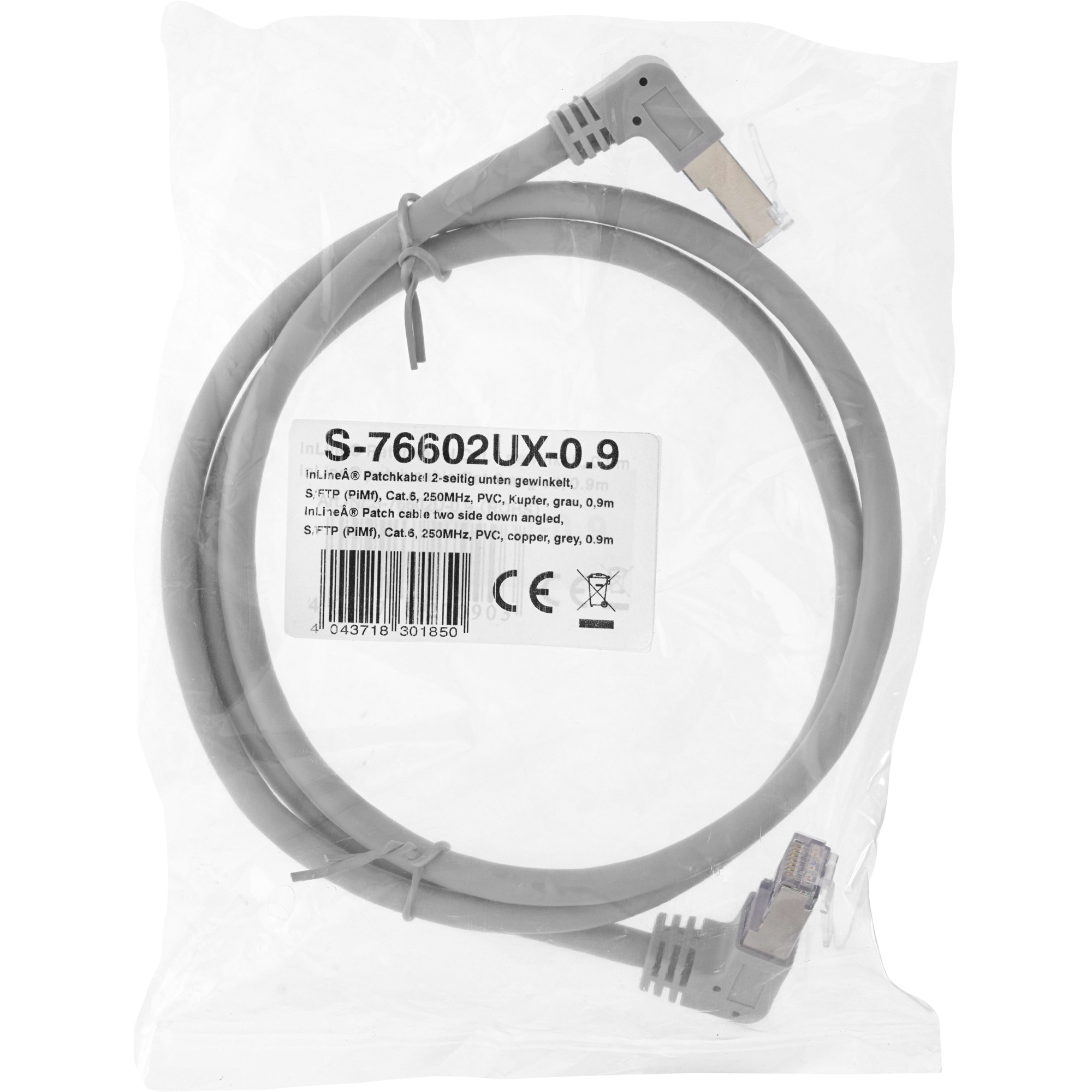 InLine® Patchkabel 2-seitig unten gewinkelt, S/FTP, Cat.6, 250MHz, PVC, 1,10m InLine® Patchkabel 2-seitig unten gewinkelt, S/FTP, Cat.6, 250MHz, PVC, 1,10m – Bild 2