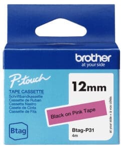 Brother Schriftband BTAG-P31 Schwarz auf Pink 12 mm x 4 m