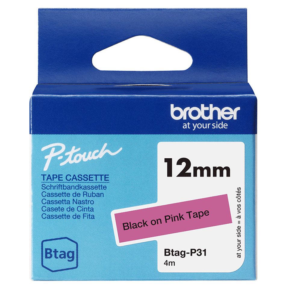 Brother Schriftband BTAG-P31 Schwarz auf Pink 12 mm x 4 m Brother Schriftband BTAG-P31 Schwarz auf Pink 12 mm x 4 m