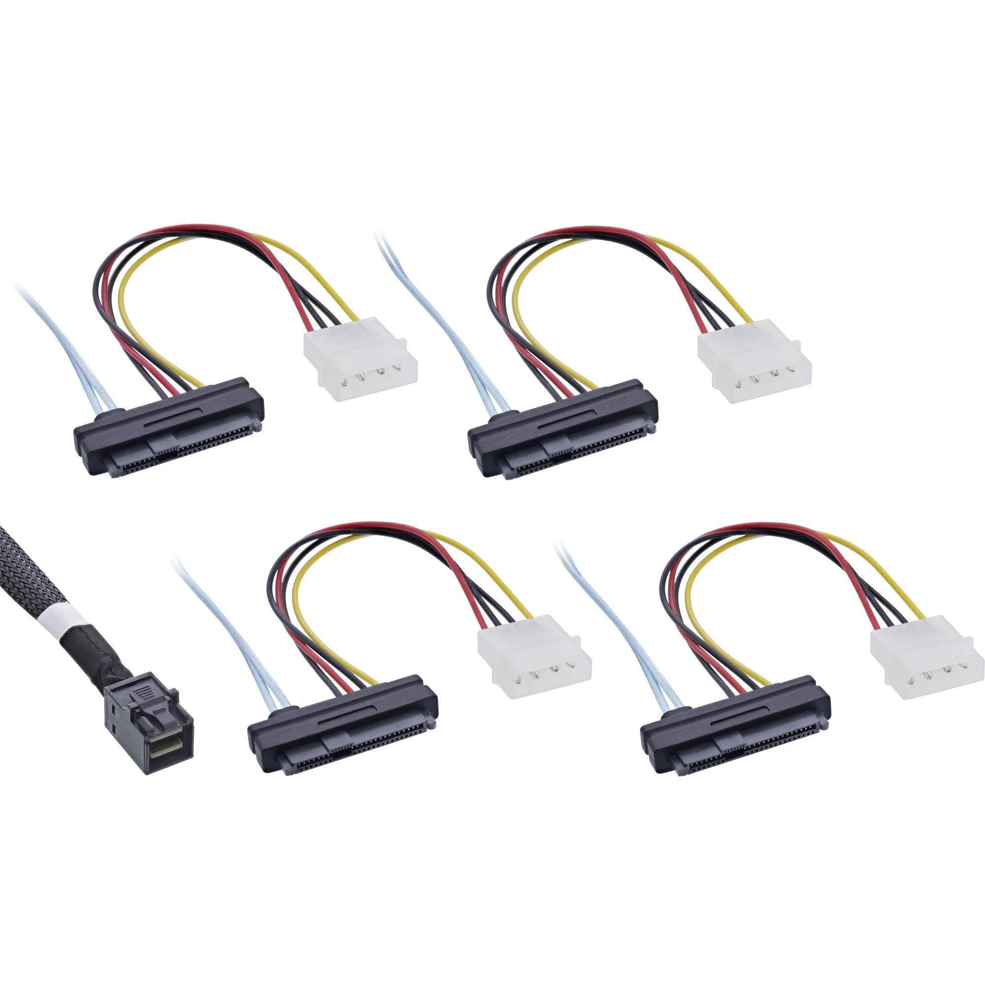 InLine® Mini SAS HD Kabel, SFF-8643 zu 4x SFF-8482 (29-pol.) + Strom, 1m, schwarz InLine® Mini SAS HD Kabel, SFF-8643 zu 4x SFF-8482 (29-pol.) + Strom, 1m, schwarz