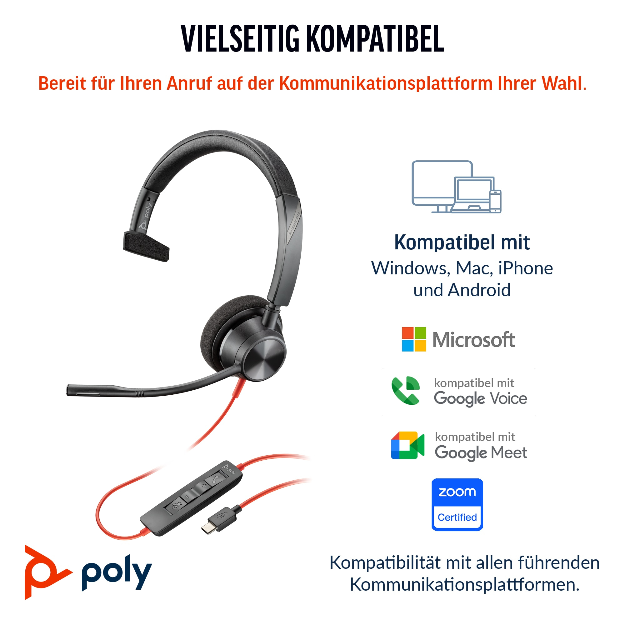 Poly Headset Blackwire C3310 Mono USB-C/A Teams Poly Headset Blackwire C3310 Mono USB-C/A Teams – Bild 5