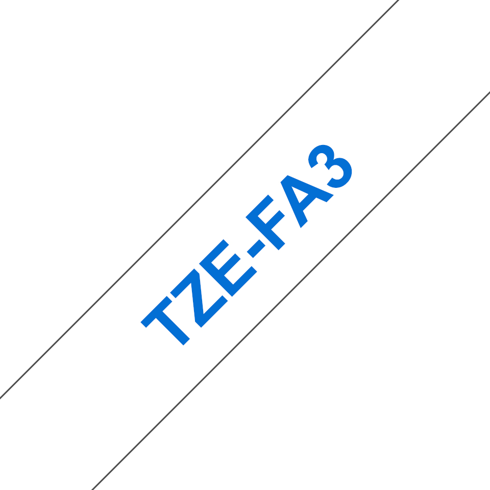 Schriftband TZe-FA3 (Textil, nicht lam.) Blau auf Weiß 12mm Schriftband TZe-FA3 (Textil, nicht lam.) Blau auf Weiß 12mm