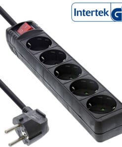 InLine® Steckdosenleiste, 5-fach Schutzkontakt, mit Schalter, 1,5m, schwarz, schwarz