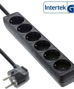 InLine® Steckdosenleiste, 6-fach Schutzkontakt, 3m, schwarz, schwarz