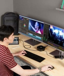 HP USB-C Dockingstation G5 100W Seien Sie mit nur einem Kabel schnell einsatzbereit und verbinden Sie Ihr USB-C-fähiges Notebook mit Ihren Displays, Geräten und kabelgebundenen Netzwerken mit der vielseitigen, eleganten und platzsparenden HP USB-C-Dockingstation G5.