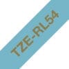 Textilband TZe-RL54 nicht klebend gold auf hellblau 24mm x 4m Brother Textilband TZe-RL34 mit goldener Schrift auf hellblauem Hintergrund und einer Breite von 12 Millimeter, sowie 4 Meter Länge.