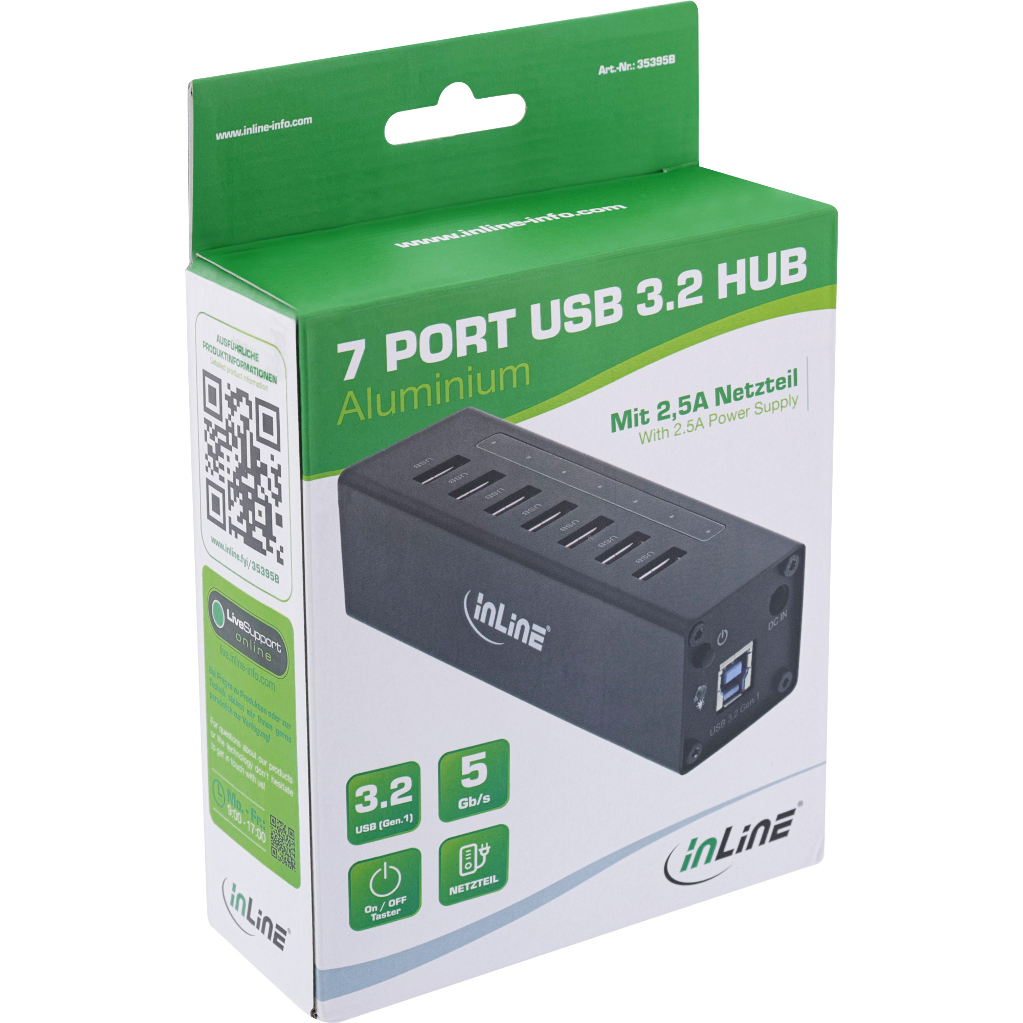 InLine® USB 3.0 Hub, 7 Port, Aluminiumgehäuse, schwarz, mit 2,5A Netzteil, schwarz InLine® USB 3.0 Hub, 7 Port, Aluminiumgehäuse, schwarz, mit 2,5A Netzteil, schwarz – Bild 3