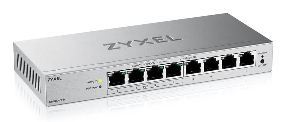 ZyXEL GS1200-8HPV3 8-Port Gigabit PoE+ Web / Smart Managed Sw. ZyXEL GS1200-8HPV3 8-Port Gigabit PoE+ Web / Smart Managed Sw. – Bild 2