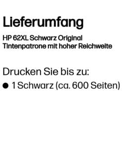 HP Tintenpatrone Nr. 62XL C2P05AE Schwarz (ca. 600 Seiten) HP Tintenpatrone Nr. 62XL C2P05AE Schwarz (ca. 600 Seiten) – Bild 3