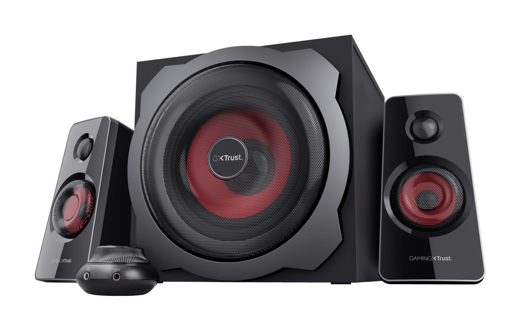 Trust Gaming GXT 38 2.1 Gaming Lautsprechersystem mit Subwoofer, schwarz/rot Trust Gaming GXT 38 2.1 Gaming Lautsprechersystem mit Subwoofer, schwarz/rot