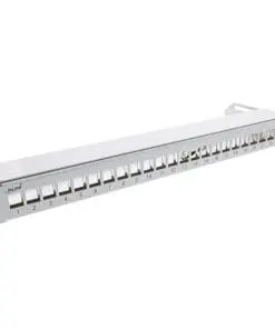 InLine® Patchfeld 24-fach, Keystone Leerblech Patchpanel mit Auszug, 19", 1HE, lichtgrau RAL7035