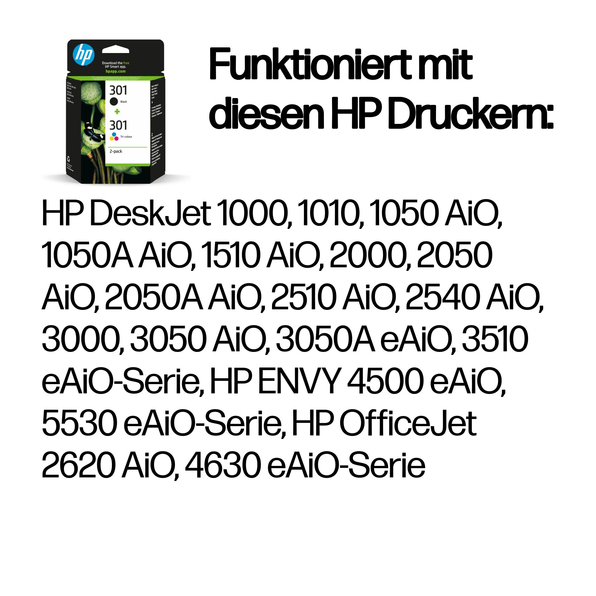 HP 301 2er-Pack Schwarz/Cyan/Magenta/Gelb Orig. Druckerpatr. HP 301 2er-Pack Schwarz/Cyan/Magenta/Gelb Orig. Druckerpatr. – Bild 2