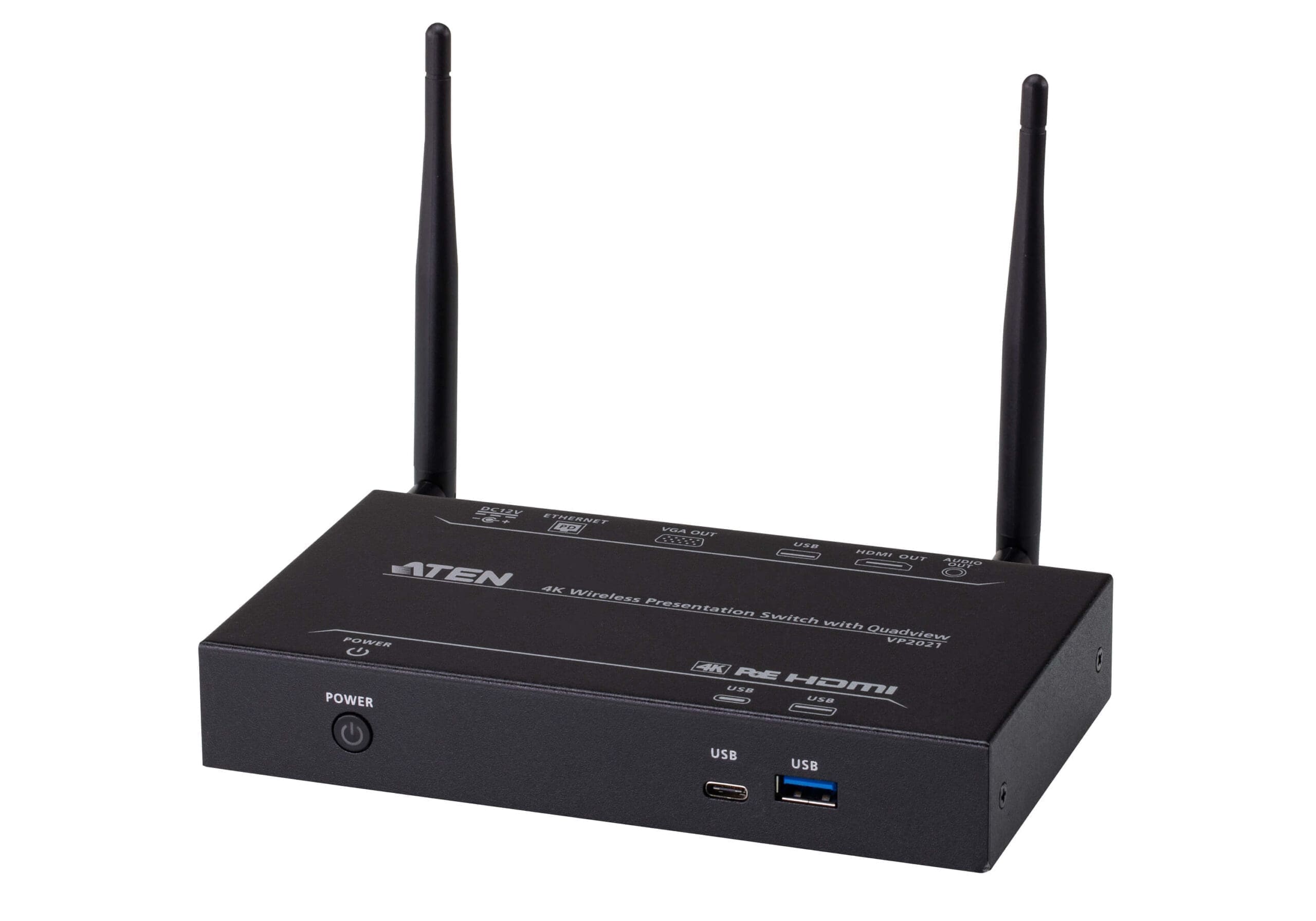 ATEN VP2021 Drahtloser 4K-Präsentations-Switch mit Quad View / Ethernet (WebGUI) Steuerung ATEN VP2021 Drahtloser 4K-Präsentations-Switch mit Quad View / Ethernet (WebGUI) Steuerung