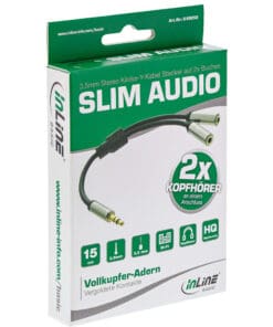 InLine® Slim Audio Y-Kabel 3,5mm Klinke ST an 2x BU, 0,15m, Retail-Sonderedition, schwarz