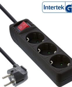 InLine® Steckdosenleiste, 3-fach Schutzkontakt, mit Schalter, 3m, schwarz, schwarz